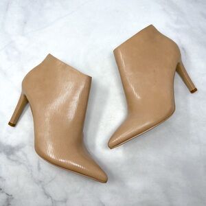 NEW French Connection Ally Reptile Pointed Toe Stiletto Ankle Boot Bootie Nude 9